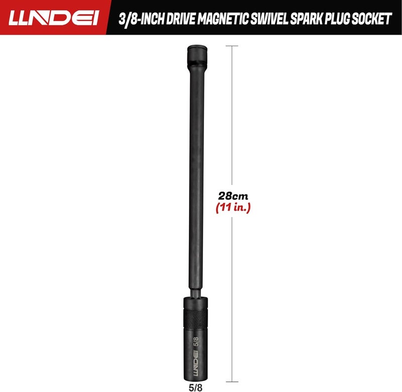 LLNDEI 5/8" Swivel Magnetic Spark Plug Socket, 360 Degree Spark Plug Socket 3/8" Drive 11" Length, Strong Magnetic Grip Swivel Sockets for Efficient Changes, CR-V Steel - Image 2